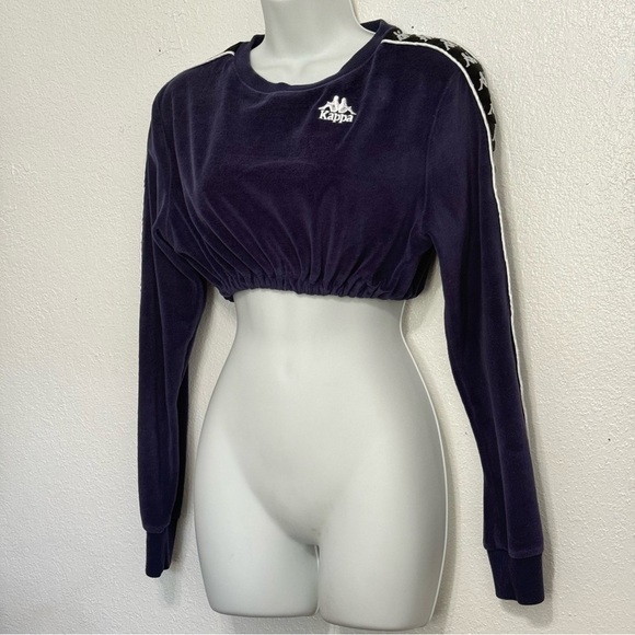 Kappa Blue Velour Crop Top Crew Neck Long Sleeve Size Small - Picture 3 of 6